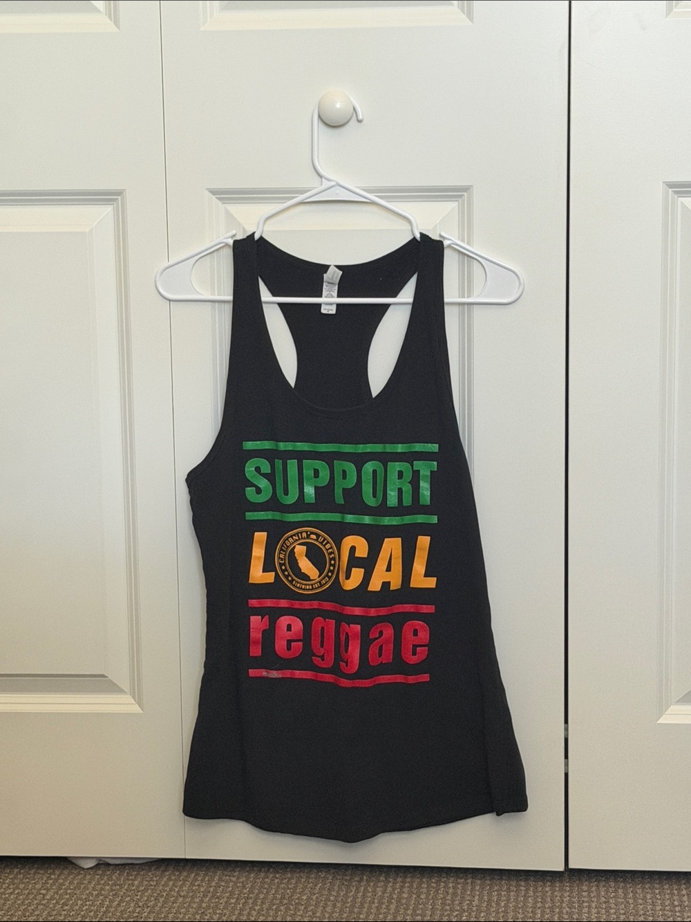 Black 'Support Local Reggae' Graphic Racerback Tank